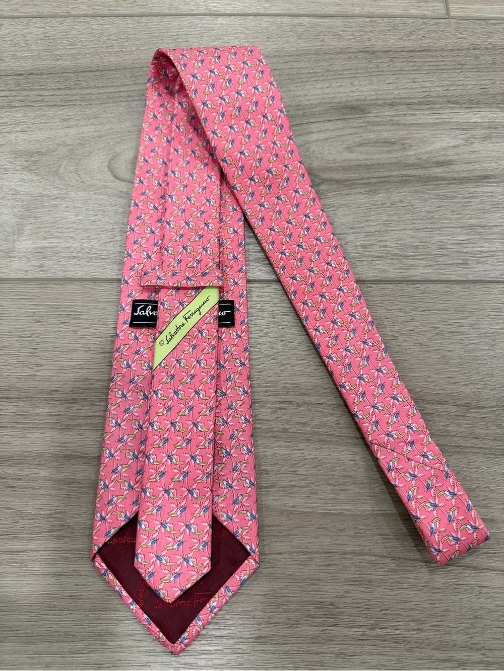 Salvatore Ferragamo Toucan Geometric Pattern Neck Tie Woven 100% Silk Designer